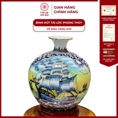 Bình Hút Lộc Nhị Cảnh Vẽ Màu Vàng Kim Gốm Sứ Bát Tràng - Phúc Lộc Viên Minh