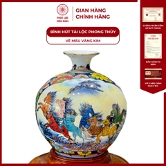 Bình Hút Lộc Nhị Cảnh Vẽ Màu Vàng Kim Gốm Sứ Bát Tràng - Phúc Lộc Viên Minh
