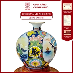 Bình Hút Lộc Nhị Cảnh Vẽ Màu Vàng Kim Gốm Sứ Bát Tràng - Phúc Lộc Viên Minh