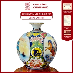Bình Hút Lộc Nhị Cảnh Vẽ Màu Vàng Kim Gốm Sứ Bát Tràng - Phúc Lộc Viên Minh