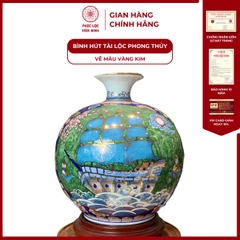 Bình Hút Lộc Nhị Cảnh Vẽ Màu Vàng Kim Gốm Sứ Bát Tràng - Phúc Lộc Viên Minh