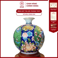 Bình Hút Lộc Nhị Cảnh Vẽ Màu Vàng Kim Gốm Sứ Bát Tràng - Phúc Lộc Viên Minh