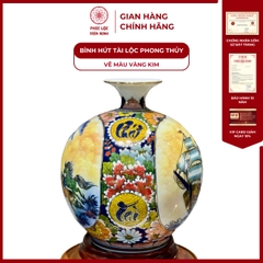 Bình Hút Lộc Nhị Cảnh Vẽ Màu Vàng Kim Gốm Sứ Bát Tràng - Phúc Lộc Viên Minh