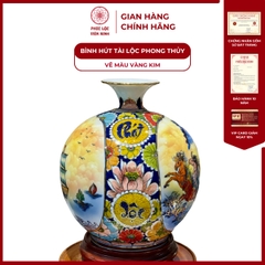 Bình Hút Lộc Nhị Cảnh Vẽ Màu Vàng Kim Gốm Sứ Bát Tràng - Phúc Lộc Viên Minh