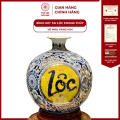 Bình Hút Lộc Nhị Cảnh Vẽ Màu Vàng Kim Gốm Sứ Bát Tràng - Phúc Lộc Viên Minh