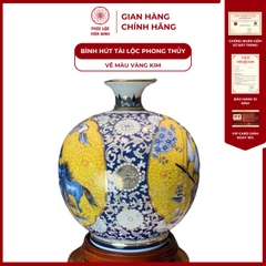 Bình Hút Lộc Nhị Cảnh Vẽ Màu Vàng Kim Gốm Sứ Bát Tràng - Phúc Lộc Viên Minh