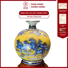 Bình Hút Lộc Nhị Cảnh Vẽ Màu Vàng Kim Gốm Sứ Bát Tràng - Phúc Lộc Viên Minh