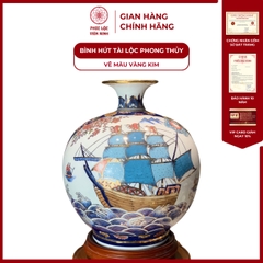 Bình Hút Lộc Nhị Cảnh Vẽ Màu Vàng Kim Gốm Sứ Bát Tràng - Phúc Lộc Viên Minh