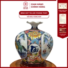 Bình Hút Lộc Nhị Cảnh Vẽ Màu Vàng Kim Gốm Sứ Bát Tràng - Phúc Lộc Viên Minh