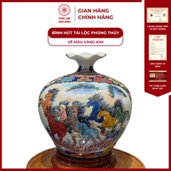 Bình Hút Lộc Nhị Cảnh Vẽ Màu Vàng Kim Gốm Sứ Bát Tràng - Phúc Lộc Viên Minh