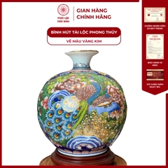 Bình Hút Lộc Nhị Cảnh Vẽ Màu Vàng Kim Gốm Sứ Bát Tràng - Phúc Lộc Viên Minh