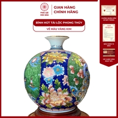 Bình Hút Lộc Nhị Cảnh Vẽ Màu Vàng Kim Gốm Sứ Bát Tràng - Phúc Lộc Viên Minh