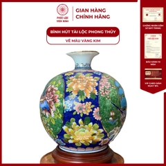 Bình Hút Lộc Nhị Cảnh Vẽ Màu Vàng Kim Gốm Sứ Bát Tràng - Phúc Lộc Viên Minh