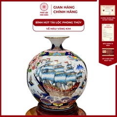 Bình Hút Lộc Nhị Cảnh Vẽ Màu Vàng Kim Gốm Sứ Bát Tràng - Phúc Lộc Viên Minh