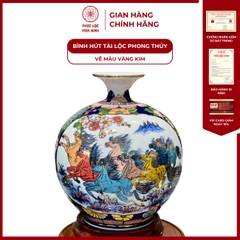 Bình Hút Lộc Nhị Cảnh Vẽ Màu Vàng Kim Gốm Sứ Bát Tràng - Phúc Lộc Viên Minh