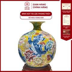 Bình Hút Lộc Đơn Cảnh Vẽ Màu Vàng Kim Gốm Sứ Bát Tràng - Phúc Lộc Viên Minh