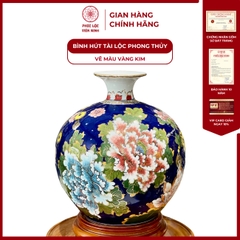 Bình Hút Lộc Đơn Cảnh Vẽ Màu Vàng Kim Gốm Sứ Bát Tràng - Phúc Lộc Viên Minh