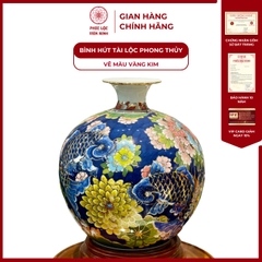 Bình Hút Lộc Đơn Cảnh Vẽ Màu Vàng Kim Gốm Sứ Bát Tràng - Phúc Lộc Viên Minh