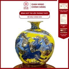Bình Hút Lộc Đơn Cảnh Vẽ Màu Vàng Kim Gốm Sứ Bát Tràng - Phúc Lộc Viên Minh