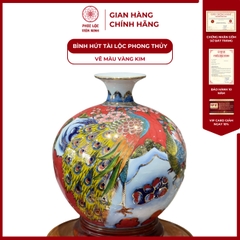 Bình Hút Lộc Đơn Cảnh Vẽ Màu Vàng Kim Gốm Sứ Bát Tràng - Phúc Lộc Viên Minh