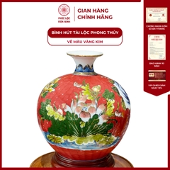 Bình Hút Lộc Đơn Cảnh Vẽ Màu Vàng Kim Gốm Sứ Bát Tràng - Phúc Lộc Viên Minh