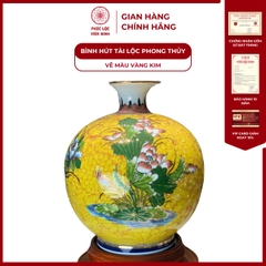 Bình Hút Lộc Đơn Cảnh Vẽ Màu Vàng Kim Gốm Sứ Bát Tràng - Phúc Lộc Viên Minh