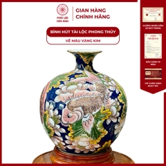 Bình Hút Lộc Đơn Cảnh Vẽ Màu Vàng Kim Gốm Sứ Bát Tràng - Phúc Lộc Viên Minh
