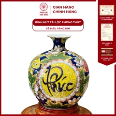 Bình Hút Lộc Đơn Cảnh Vẽ Màu Vàng Kim Gốm Sứ Bát Tràng - Phúc Lộc Viên Minh