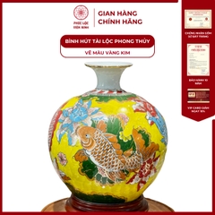 Bình Hút Lộc Đơn Cảnh Vẽ Màu Vàng Kim Gốm Sứ Bát Tràng - Phúc Lộc Viên Minh