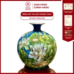 Bình Hút Lộc Đơn Cảnh Vẽ Màu Vàng Kim Gốm Sứ Bát Tràng - Phúc Lộc Viên Minh