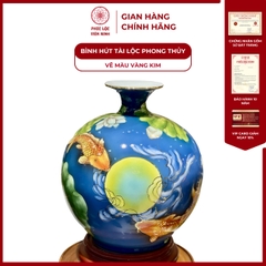 Bình Hút Lộc Đơn Cảnh Vẽ Màu Vàng Kim Gốm Sứ Bát Tràng - Phúc Lộc Viên Minh