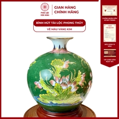 Bình Hút Lộc Đơn Cảnh Vẽ Màu Vàng Kim Gốm Sứ Bát Tràng - Phúc Lộc Viên Minh