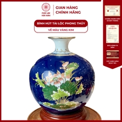 Bình Hút Lộc Đơn Cảnh Vẽ Màu Vàng Kim Gốm Sứ Bát Tràng - Phúc Lộc Viên Minh