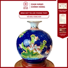 Bình Hút Lộc Đơn Cảnh Vẽ Màu Vàng Kim Gốm Sứ Bát Tràng - Phúc Lộc Viên Minh