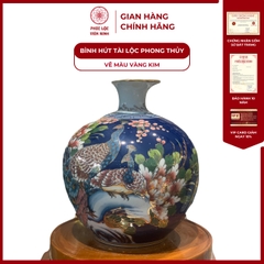 Bình Hút Lộc Đơn Cảnh Vẽ Màu Vàng Kim Gốm Sứ Bát Tràng - Phúc Lộc Viên Minh