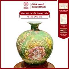 Bình Hút Lộc Đơn Cảnh Vẽ Màu Vàng Kim Gốm Sứ Bát Tràng - Phúc Lộc Viên Minh