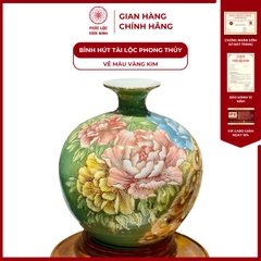 Bình Hút Lộc Đơn Cảnh Vẽ Màu Vàng Kim Gốm Sứ Bát Tràng - Phúc Lộc Viên Minh