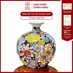 Bình Hút Lộc Đơn Cảnh Vẽ Màu Vàng Kim Gốm Sứ Bát Tràng - Phúc Lộc Viên Minh