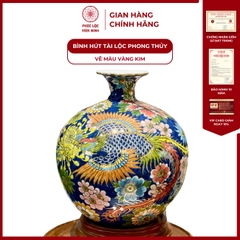 Bình Hút Lộc Đơn Cảnh Vẽ Màu Vàng Kim Gốm Sứ Bát Tràng - Phúc Lộc Viên Minh