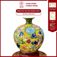 Bình Hút Lộc Đơn Cảnh Vẽ Màu Vàng Kim Gốm Sứ Bát Tràng - Phúc Lộc Viên Minh