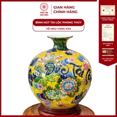 Bình Hút Lộc Đơn Cảnh Vẽ Màu Vàng Kim Gốm Sứ Bát Tràng - Phúc Lộc Viên Minh
