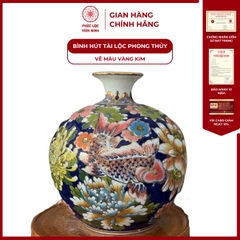 Bình Hút Lộc Đơn Cảnh Vẽ Màu Vàng Kim Gốm Sứ Bát Tràng - Phúc Lộc Viên Minh