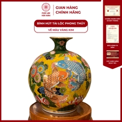 Bình Hút Lộc Đơn Cảnh Vẽ Màu Vàng Kim Gốm Sứ Bát Tràng - Phúc Lộc Viên Minh