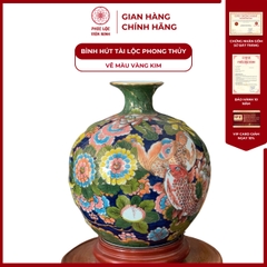 Bình Hút Lộc Đơn Cảnh Vẽ Màu Vàng Kim Gốm Sứ Bát Tràng - Phúc Lộc Viên Minh