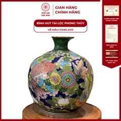 Bình Hút Lộc Đơn Cảnh Vẽ Màu Vàng Kim Gốm Sứ Bát Tràng - Phúc Lộc Viên Minh