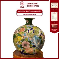Bình Hút Lộc Đơn Cảnh Vẽ Màu Vàng Kim Gốm Sứ Bát Tràng - Phúc Lộc Viên Minh