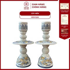 Đôi Chân Nến Đĩa Men Rạn Gốm Sứ Bát Tràng - Phúc Lộc Viên Minh