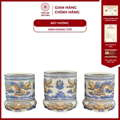 Bát Hương Song Long Chầu Nguyệt Kèm Đế Men Hoàng Thổ Gốm Sứ Bát Tràng - Phúc Lộc Viên Minh