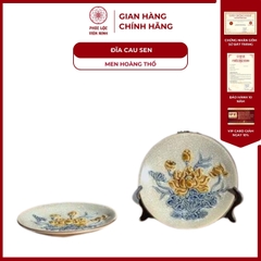 Đĩa Trầu Cau Họa Tiết Sen Men Hoàng Thổ Gốm Sứ Bát Tràng - Phúc Lộc Viên Minh