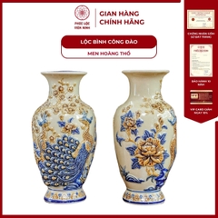 Đôi Lộc Bình Họa Tiết Công Đào Men Hoàng Thổ Gốm Sứ Bát Tràng - Phúc Lộc Viên Minh